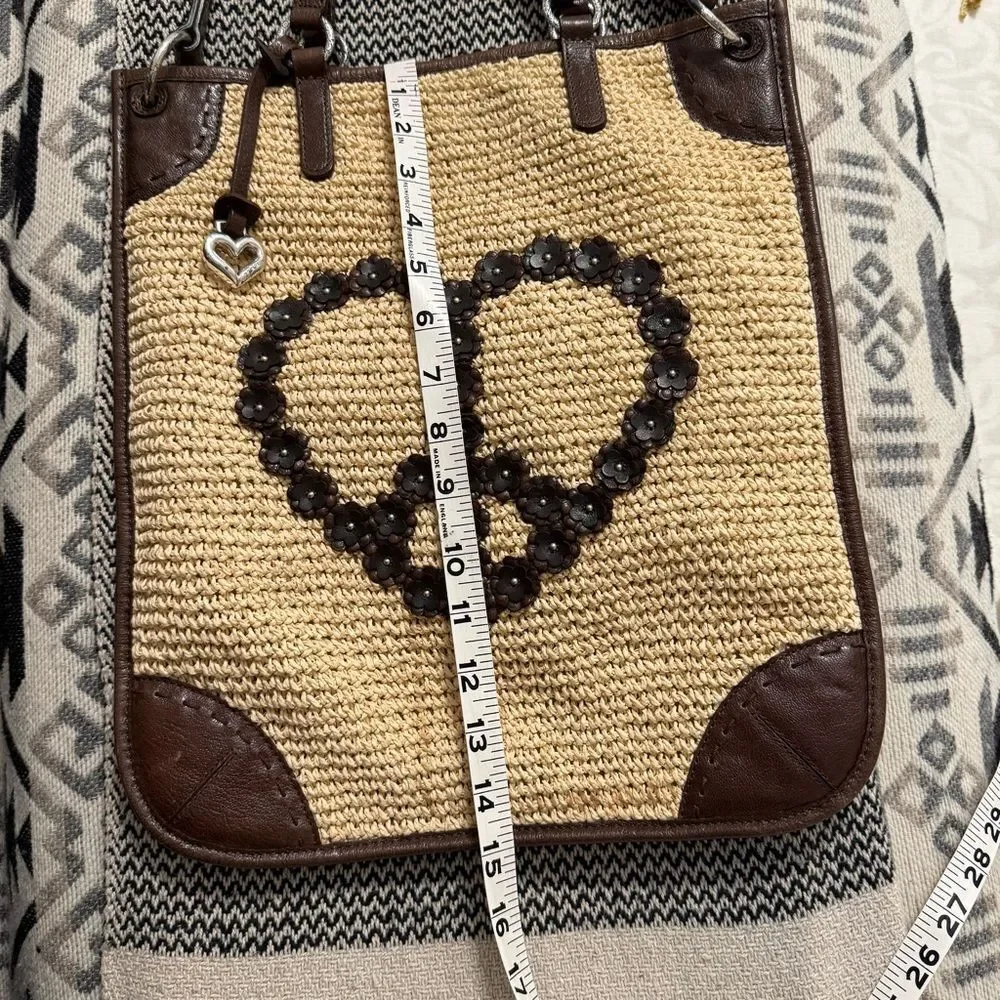 Brighton Brown and Tan Woven Tote with Peace Sign